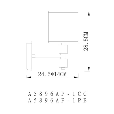 Схема с размерами Arte Lamp A5896AP-1PB