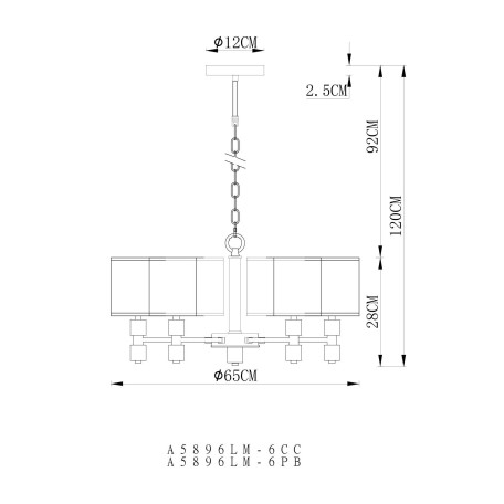 Схема с размерами Arte Lamp A5896LM-6PB