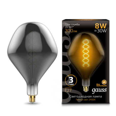 Светодиодная лампа Gauss Filament Oversize 163802008 E27 8W, 2400K (теплый) CRI90 185-265V, гарантия 3 года