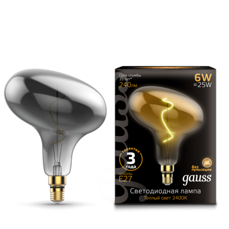 Светодиодная лампа Gauss Filament Oversize 165802008 E27 6W, 2400K (теплый) CRI90 185-265V, гарантия 3 года