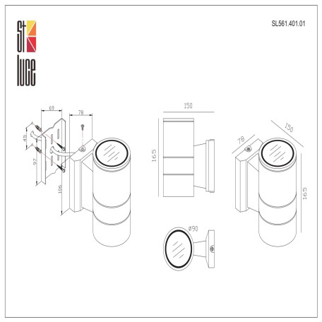 Схема с размерами ST Luce SL561.401.01