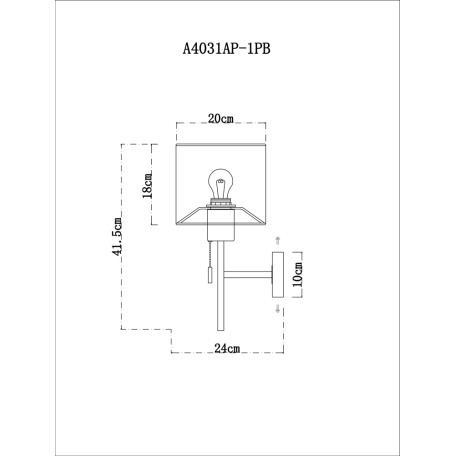 Схема с размерами Arte Lamp A4031AP-1PB