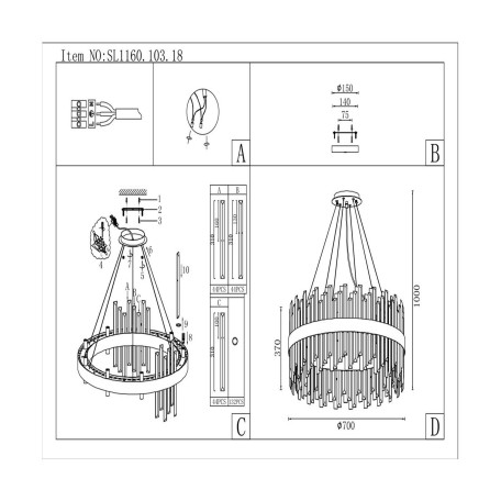 Схема с размерами ST Luce SL1160.103.18