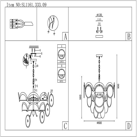 Схема с размерами ST Luce SL1161.333.09