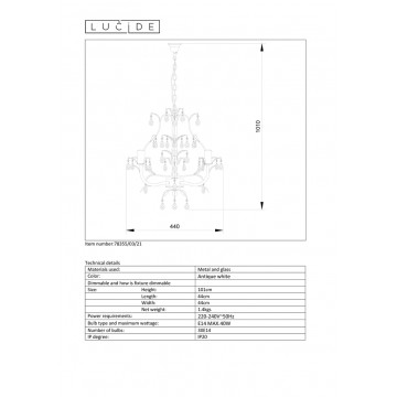 Подвесная люстра Lucide Drome 78355/03/21, бежевый с золотой патиной, прозрачный, металл, стекло - миниатюра 3