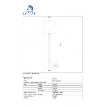 Торшер Lucide Louise 78775/01/31, 1xE27x60W, белый, металл - миниатюра 3