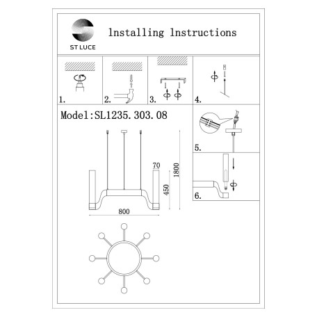 Схема с размерами ST Luce SL1235.303.08