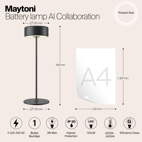 Настольная светодиодная лампа-ночник Maytoni AI Collaboration MOD229TL-L3B3K2, LED 3W 2200-4000K 120lm CRI80 - миниатюра 9