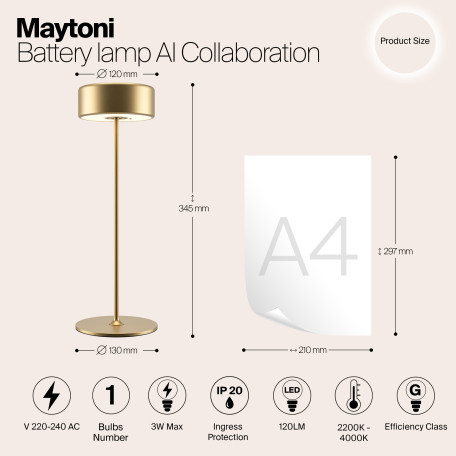 Настольная светодиодная лампа-ночник Maytoni AI Collaboration MOD229TL-L3G3K2, LED 3W 2200-4000K 120lm CRI80 - миниатюра 11