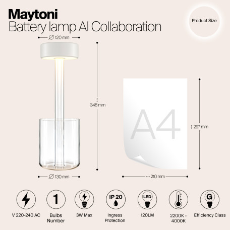 Настольная светодиодная лампа-ночник Maytoni AI Collaboration MOD229TL-L3W3K1, LED 3W 2200-4000K 120lm CRI80 - миниатюра 9