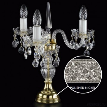 Настольная лампа Artglass MARKETA III. VACHTLE FULL CUT NICKEL CE, 3xE14x40W, никель с прозрачным, никель с белым, прозрачный с никелем, прозрачный, стекло, хрусталь Artglass Crystal Exclusive