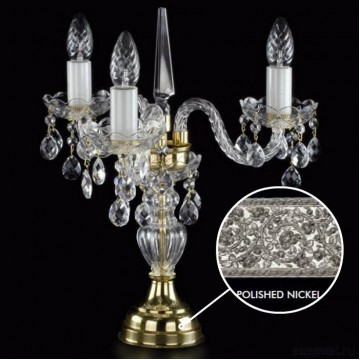 Настольная лампа Artglass MARKETA III. VACHTLE FULL CUT NICKEL SP, 3xE14x40W, никель с прозрачным, никель с белым, прозрачный с никелем, прозрачный, стекло, кристаллы SPECTRA Swarovski