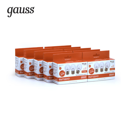 Светодиодная лампа Gauss Elementary 53216T шар E27 6W, 2700K (теплый) CRI>80 180-240V, гарантия 2 года