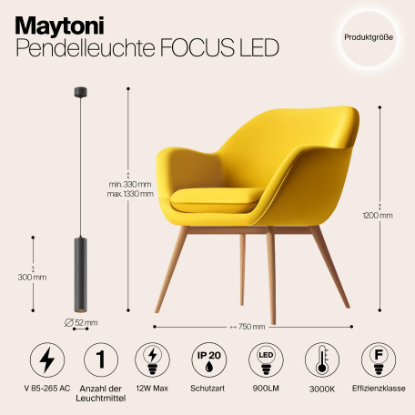 Подвесной светильник Maytoni Focus LED P072PL-L12B3K-1 - миниатюра 14