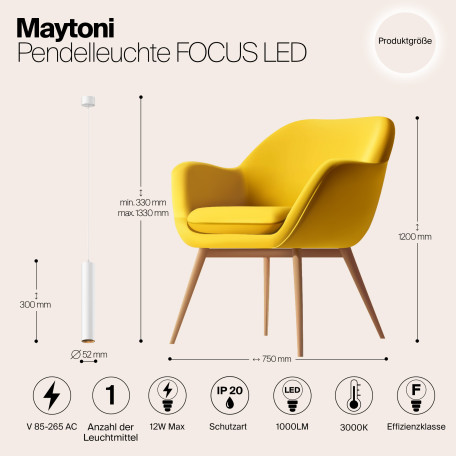 Подвесной светильник Maytoni Focus LED P072PL-L12W3K-1 - миниатюра 11