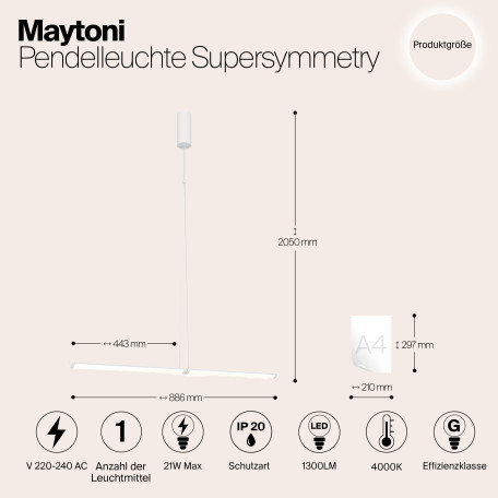 Подвесной светодиодный светильник Maytoni Supersymmetry P096PL-L11WK1, LED 21W 4000K 1300lm CRI80 - миниатюра 5