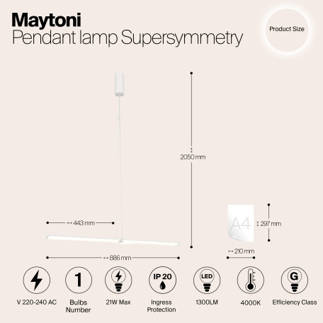 Подвесной светодиодный светильник Maytoni Supersymmetry P096PL-L11WK1, LED 21W 4000K 1300lm CRI80 - миниатюра 6