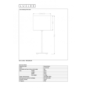 Схема с размерами Lucide 40512/81/36