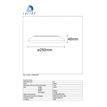 Схема с размерами Lucide 45100/12/31