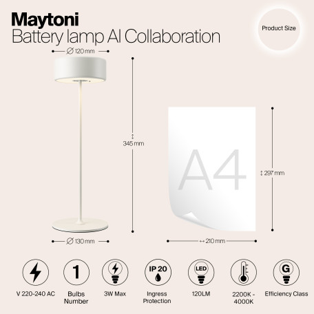 Настольная светодиодная лампа-ночник Maytoni AI Collaboration MOD229TL-L3W3K2, LED 3W 2200-4000K 120lm CRI80 - миниатюра 10