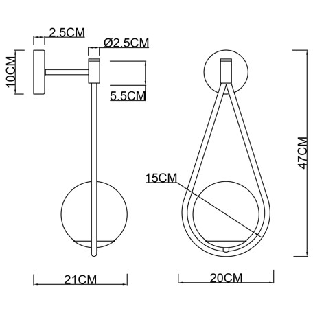 Схема с размерами Arte Lamp A7765AP-1AB