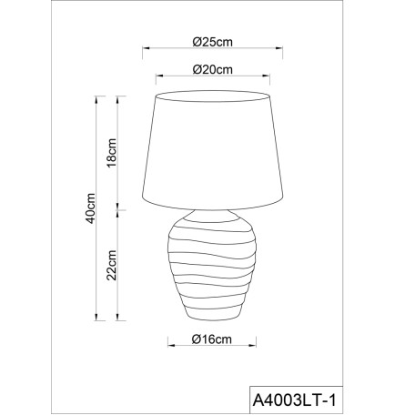 Схема с размерами Arte Lamp A4003LT-1GO