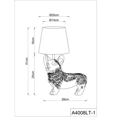 Схема с размерами Arte Lamp A4008LT-1BK