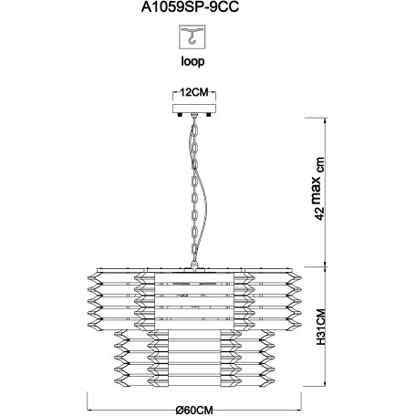 Схема с размерами Arte Lamp A1059SP-9CC