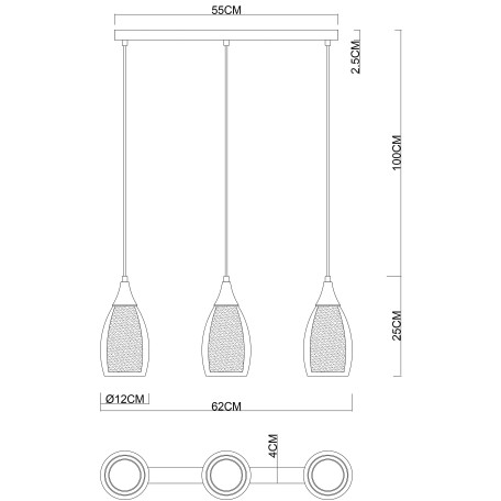 Схема с размерами Arte Lamp A7951SP-3CC