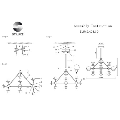 Схема с размерами ST Luce SL549.403.10
