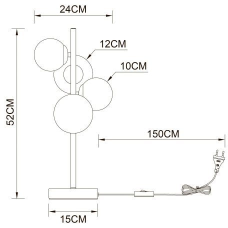 Схема с размерами Arte Lamp A2243LT-4PB