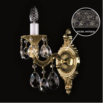 Бра Artglass SARKA I. NICKEL ANTIQUE SP, 1xE14x40W, никель с белым, прозрачный, металл, кристаллы SPECTRA Swarovski