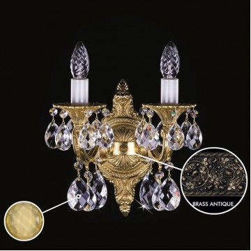 Бра Artglass SARKA II. BRASS ANTIQUE CE - 8003, 2xE14x40W, бронза с белым, янтарь, металл, хрусталь Artglass Crystal Exclusive