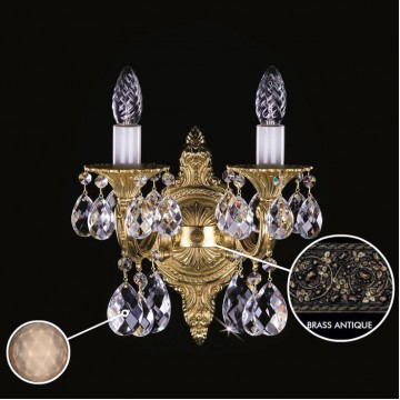 Бра Artglass SARKA II. BRASS ANTIQUE CE - 8008, 2xE14x40W, бронза с белым, коньячный, металл, хрусталь Artglass Crystal Exclusive