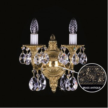 Бра Artglass SARKA II. BRASS ANTIQUE CE, 2xE14x40W, бронза с белым, прозрачный, металл, хрусталь Artglass Crystal Exclusive