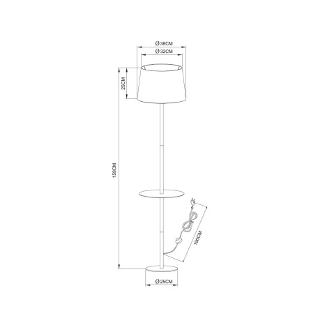 Схема с размерами Arte Lamp A2102PN-1WH