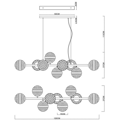 Схема с размерами Arte Lamp A7770SP-9PB