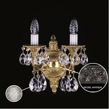 Бра Artglass SARKA II. NICKEL ANTIQUE CE - 8006, 2xE14x40W, никель с белым, дымчатый, металл, хрусталь Artglass Crystal Exclusive