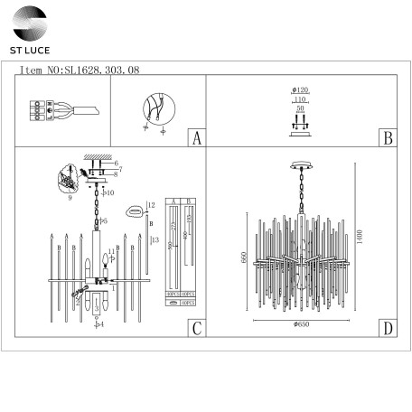 Схема с размерами ST Luce SL1628.303.08