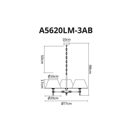 Схема с размерами Arte Lamp A5620LM-3AB