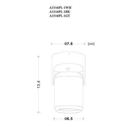 Схема с размерами Arte Lamp A3316PL-1BK