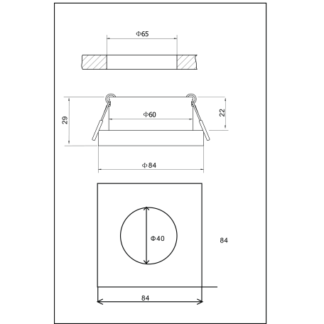 Схема с размерами Maytoni DL083-01-GU10-SQ-B