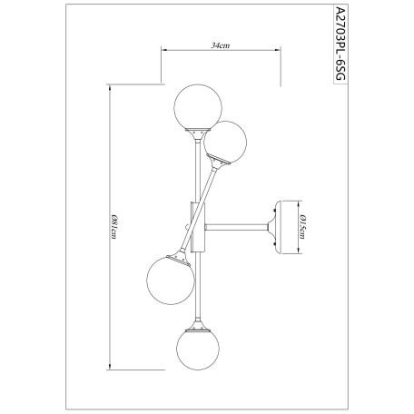 Схема с размерами Arte Lamp A2703PL-6SG