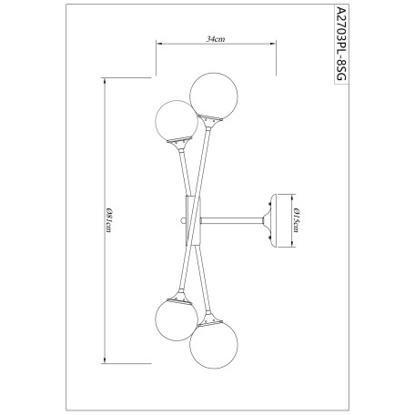 Схема с размерами Arte Lamp A2703PL-8SG