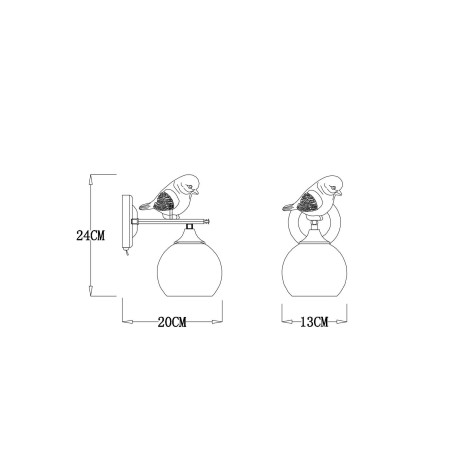 Схема с размерами Arte Lamp A2150AP-1WG